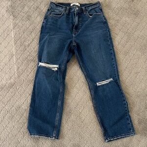 Abercrombie & Fitch Distressed Dark Blue Straight Leg Jeans Ankle Length
